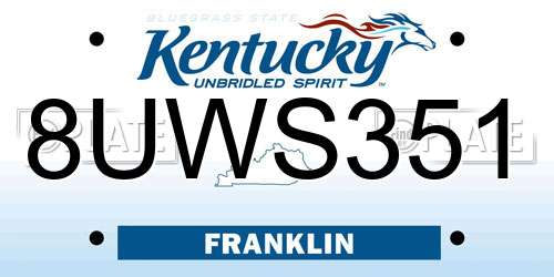 8UWS351 Kentucky License Plate