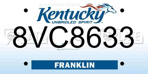 8VC8633 Kentucky License Plate