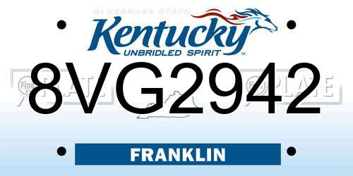 8VG2942 Kentucky License Plate