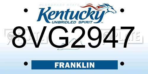 8VG2947 Kentucky License Plate