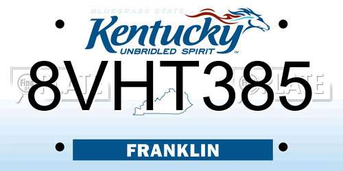 8VHT385 Kentucky License Plate