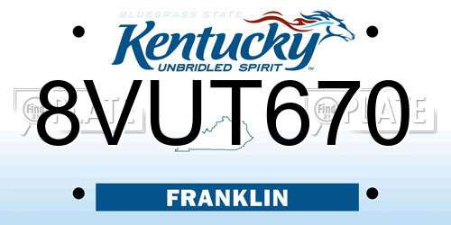 8VUT670 Kentucky License Plate