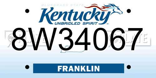 8W34067 Kentucky License Plate