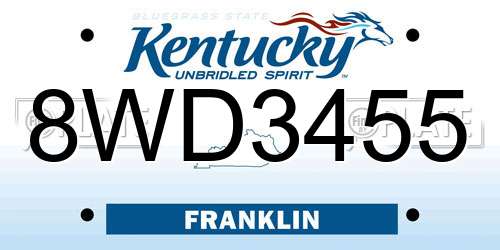 8WD3455 Kentucky License Plate