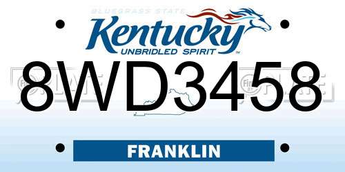8WD3458 Kentucky License Plate