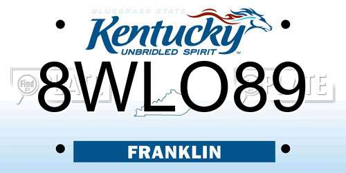 8WLO89 Kentucky License Plate