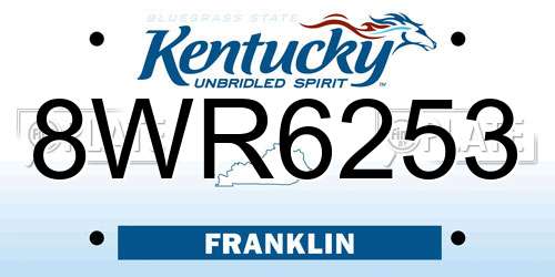 8WR6253 Kentucky License Plate