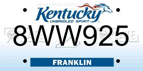 8WW925 Kentucky License Plate