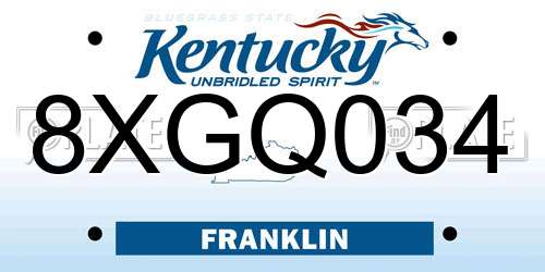 8XGQ034 Kentucky License Plate