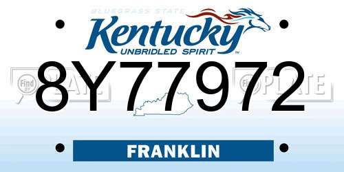 8Y77972 Kentucky License Plate