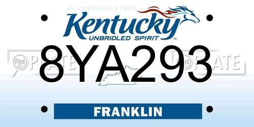8YA293 Kentucky License Plate