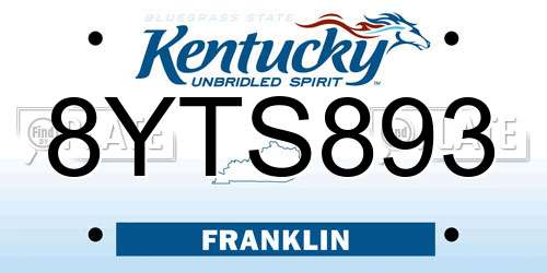 8YTS893 Kentucky License Plate