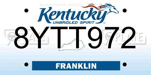 8YTT972 Kentucky License Plate
