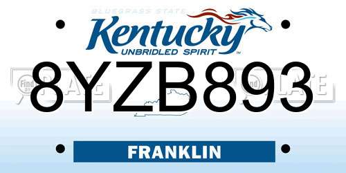 8YZB893 Kentucky License Plate