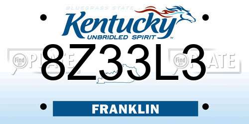 8Z33L3 Kentucky License Plate