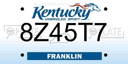 8Z45T7 Kentucky License Plate