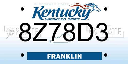 8Z78D3 Kentucky License Plate