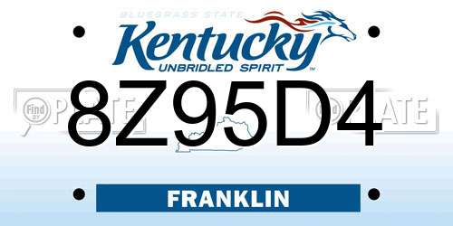 8Z95D4 Kentucky License Plate