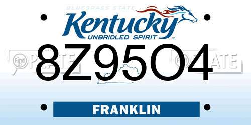 8Z95O4 Kentucky License Plate