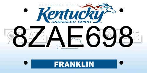 8ZAE698 Kentucky License Plate