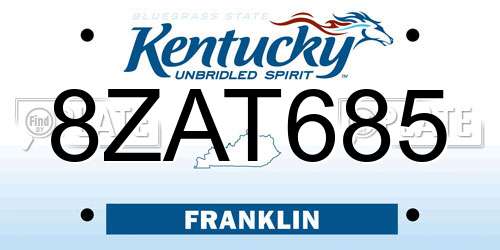 8ZAT685 Kentucky License Plate