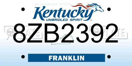 8ZB2392 Kentucky License Plate