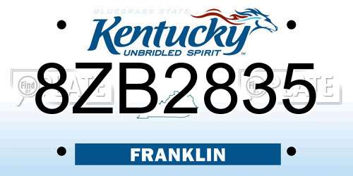 8ZB2835 Kentucky License Plate