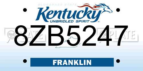 8ZB5247 Kentucky License Plate
