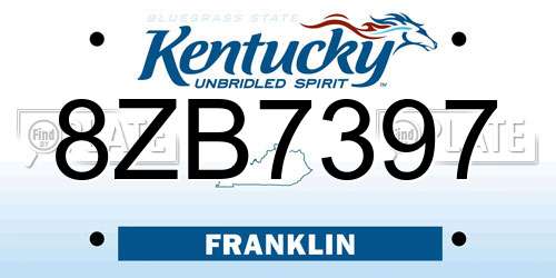 8ZB7397 Kentucky License Plate