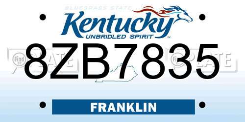 8ZB7835 Kentucky License Plate