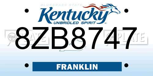 8ZB8747 Kentucky License Plate