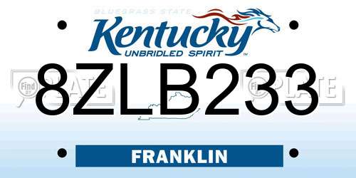 8ZLB233 Kentucky License Plate