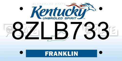 8ZLB733 Kentucky License Plate