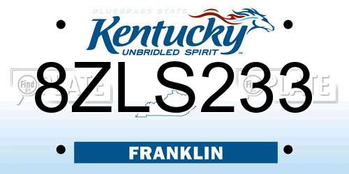 8ZLS233 Kentucky License Plate
