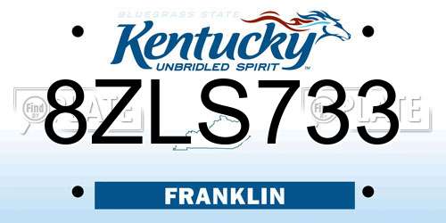 8ZLS733 Kentucky License Plate