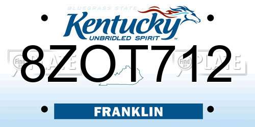 8ZOT712 Kentucky License Plate