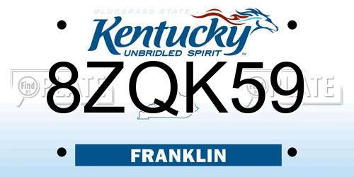 8ZQK59 Kentucky License Plate