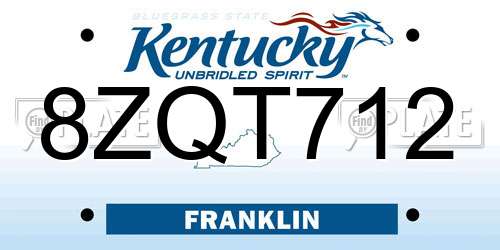 8ZQT712 Kentucky License Plate