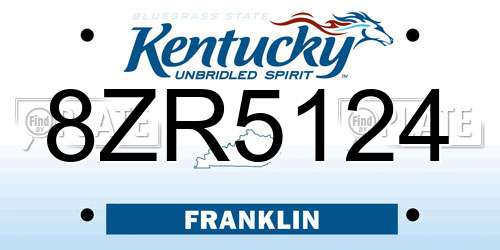 8ZR5124 Kentucky License Plate