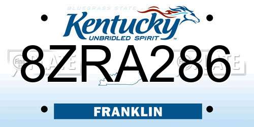 8ZRA286 Kentucky License Plate