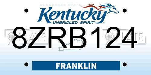 8ZRB124 Kentucky License Plate