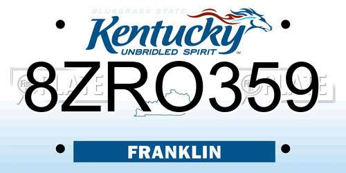 8ZRO359 Kentucky License Plate