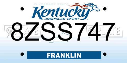8ZSS747 Kentucky License Plate
