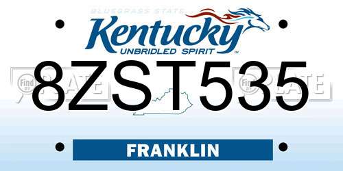 8ZST535 Kentucky License Plate