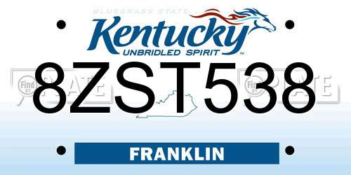 8ZST538 Kentucky License Plate