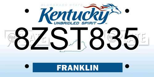 8ZST835 Kentucky License Plate