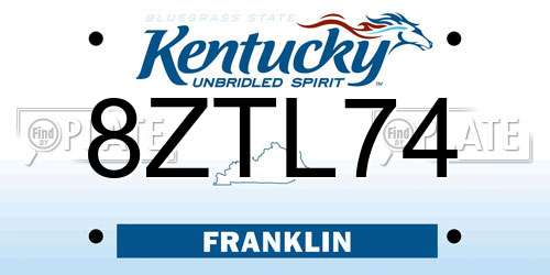 8ZTL74 Kentucky License Plate