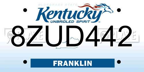 8ZUD442 Kentucky License Plate