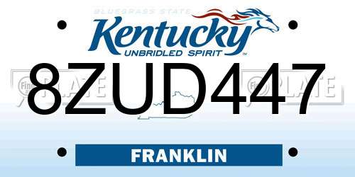 8ZUD447 Kentucky License Plate