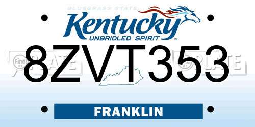 8ZVT353 Kentucky License Plate
